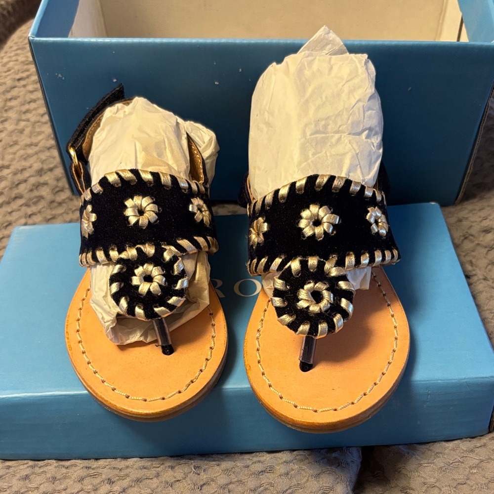 Jack Rogers Black and Gold Baby Sandals
